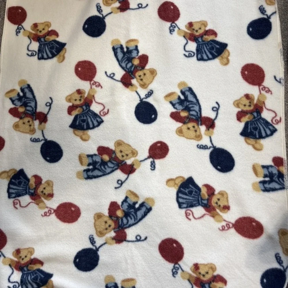 VTG‎ Blue Jean Teddy Baby Blanket Patch Magic Springs Denim Bears Balloon Fleece